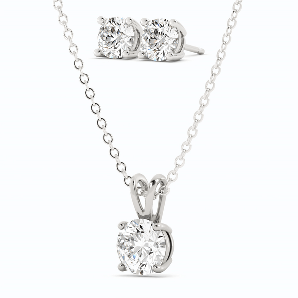 3CTW Moissanite Stud Earrings & Pendant Necklace Set in 14K White Gold Overlay