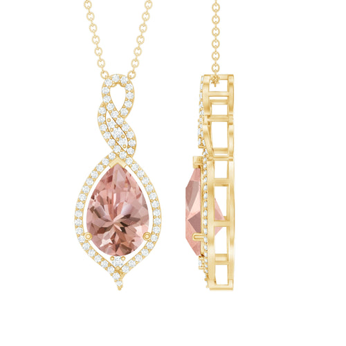 Certified 1.75 carat morganite and diamond teardrop necklace
