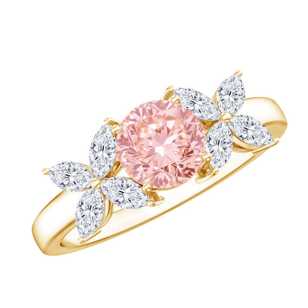 IGI Certified Lab Grown Pink White Diamond Flower Engagement Ring